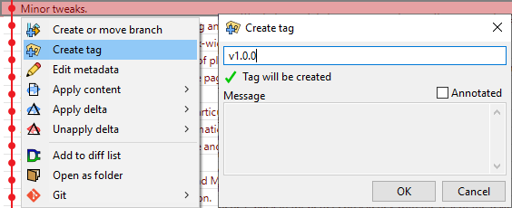 Lightweight tag dialog